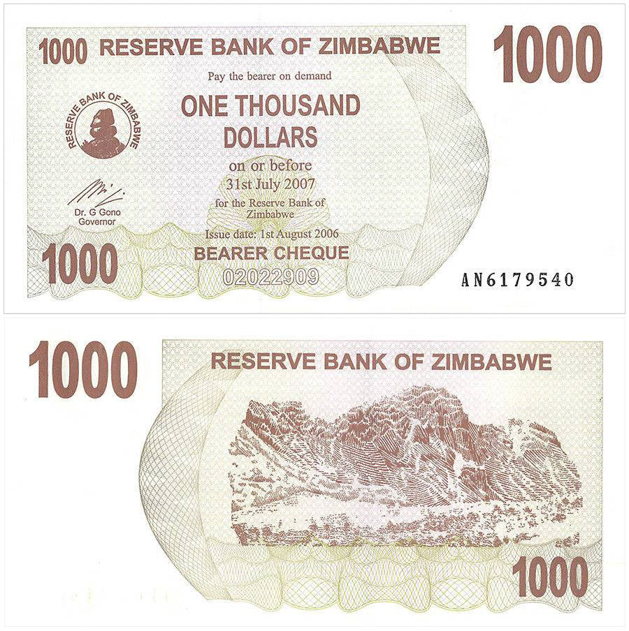 ジンバブエ】1000 ジンバブエ・ドル（2次紙幣） – 紙幣館オンライン
