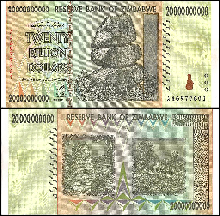 ジンバブエ】200億 ジンバブエ・ドル（３次紙幣）未使用 – 紙幣館 