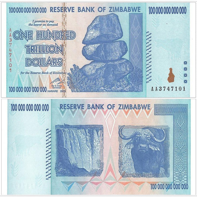 ジンバブエ】100兆 ジンバブエ・ドル（３次紙幣） – 紙幣館オンライン 