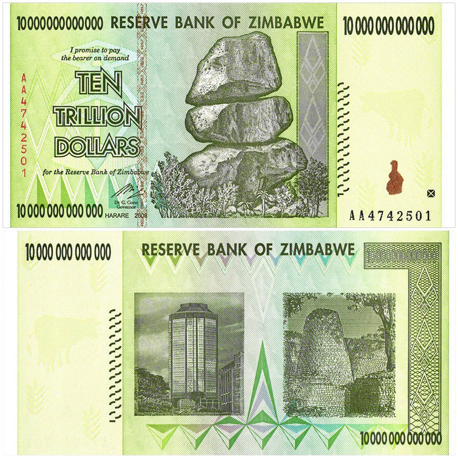 ジンバブエ】10兆 ジンバブエ・ドル（３次紙幣）１０枚 – 紙幣館