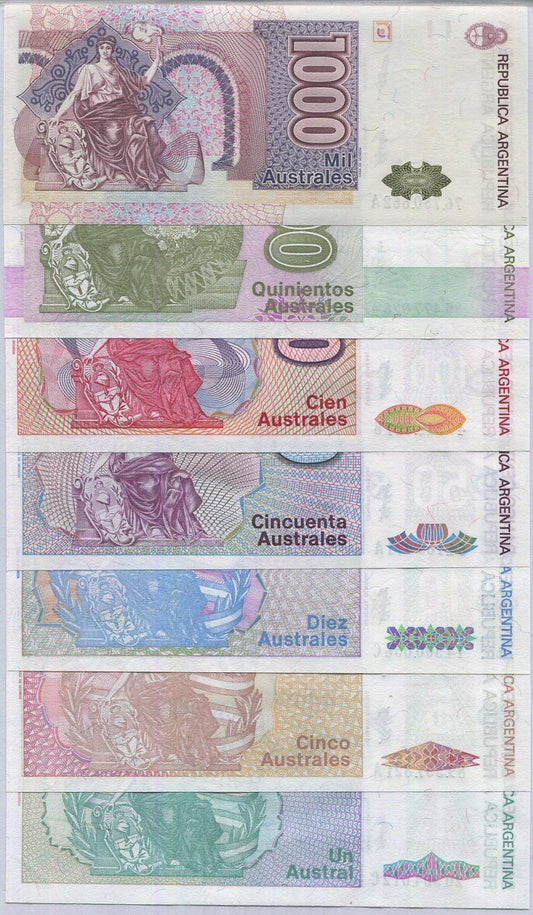 【アルゼンチン】7枚セット 1 5 10 50 100 500 1000オーストラリス,1990年