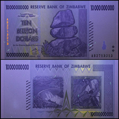 【ジンバブエ】100億　ジンバブエ・ドル（３次紙幣）準未使用