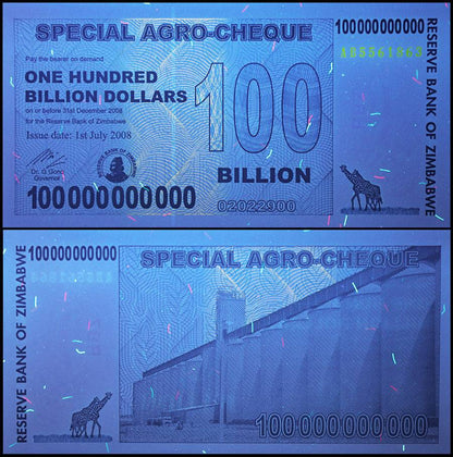 【ジンバブエ】1000億　ジンバブエ・ドル（2次紙幣）(コンディション：良い）